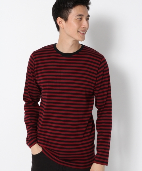 GLOBAL WORK（グローバルワーク）の「スーピマボーダークルー長袖/759675（Tシャツ/カットソー・メンズ・ワインレッド/ブラック/イエロー・X-LARGE/LARGE/SMALL/MEDIUM）」の3枚目の写真