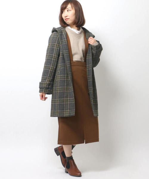 LBC（エルビーシー）の「TR無地/チェックフードコート（その他アウター・レディース・グレー/ライトブラウン・LARGE/MEDIUM）」の2枚目の写真