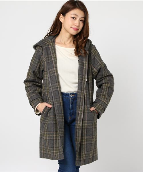 LBC（エルビーシー）の「TR無地/チェックフードコート（その他アウター・レディース・グレー/ライトブラウン・LARGE/MEDIUM）」の11枚目の写真