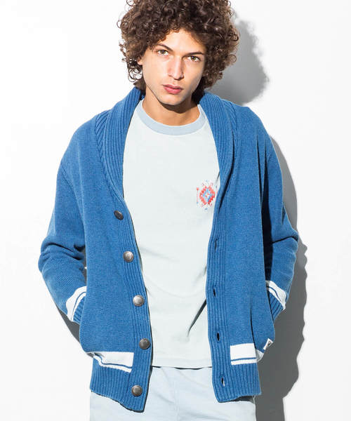 AZ by junhashimoto(エーゼイ バイ ジュンハシモト)の「AZ by junhashimoto(エーゼイ バイ ジュンハシモト)インディゴ染めショールニットカーディガン(カーディガン/ボレロ・メンズ・ブルー/サックスブルー・LARGE/MEDIUM/SMALL/X-LARGE)」の3枚目の写真