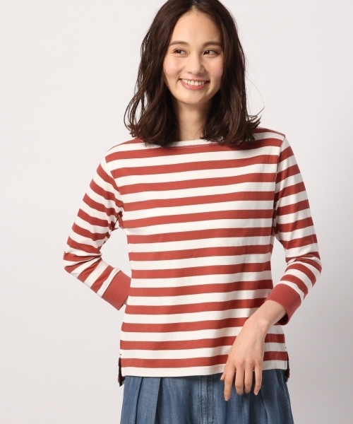 GLOBAL WORK（グローバルワーク）の「テンジクマリンボーダープルオーバー8分袖/777479（Tシャツ/カットソー・レディース・その他/ミント/ライトベージュ/クリアレッド・LARGE/MEDIUM）」の4枚目の写真