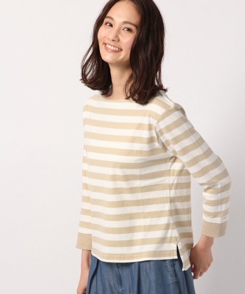 GLOBAL WORK（グローバルワーク）の「テンジクマリンボーダープルオーバー8分袖/777479（Tシャツ/カットソー・レディース・その他/ミント/ライトベージュ/クリアレッド・LARGE/MEDIUM）」の2枚目の写真