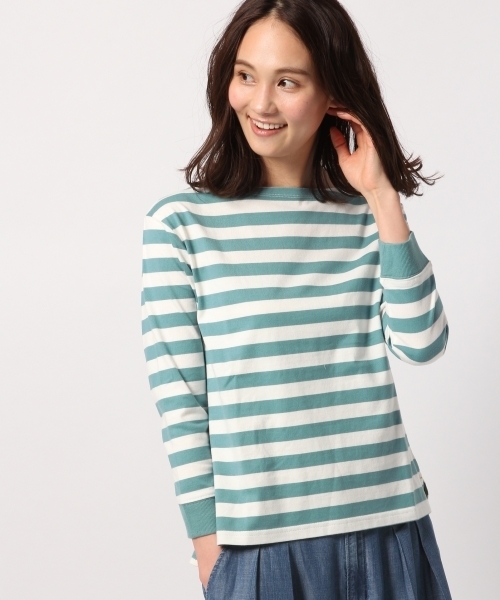 GLOBAL WORK（グローバルワーク）の「テンジクマリンボーダープルオーバー8分袖/777479（Tシャツ/カットソー・レディース・その他/ミント/ライトベージュ/クリアレッド・LARGE/MEDIUM）」の3枚目の写真