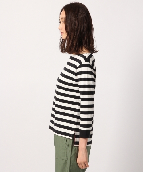 GLOBAL WORK（グローバルワーク）の「テンジクマリンボーダープルオーバー8分袖/777479（Tシャツ/カットソー・レディース・その他/ミント/ライトベージュ/クリアレッド・LARGE/MEDIUM）」の7枚目の写真