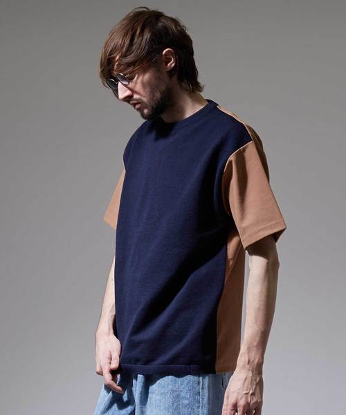 UNITED TOKYO（ユナイテッドトウキョウ）の「コンビプルオーバーニット（ニット/セーター・メンズ・ネイビー/ベージュ/オフホワイト・1/2/3）」の3枚目の写真