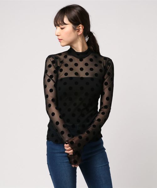 G.V.G.V.(ジーヴィージーヴィー)の「G.V.G.V flocked mesh high neck top(シャツ/ブラウス・レディース・ブラック/レッド・FREE)」の2枚目の写真