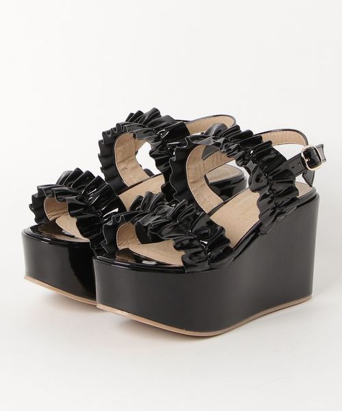 WEGO（ウィゴー）の「WEGO/フリル厚底サンダル（サンダル・レディース・ブラック/その他1/ライトインディゴブルー・LARGE/MEDIUM）」の4枚目の写真