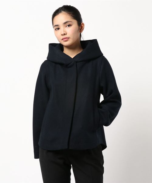 YECCA VECCA(イェッカヴェッカ)の「ストレッチメルトンフーディーコート(ピーコート・レディース・ネイビー/ブラウン/イエロー・FREE)」の2枚目の写真