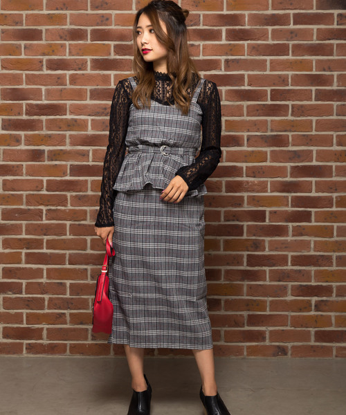 グレンチェック　セットアップ　コーデセット　センタープレス　ネクタイシャツ　古着 グレンチェックセットアップコーデ♡ami | EGOIST