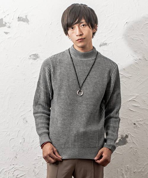 MinoriTY（マイノリティ）の「7G片畦ルーズシルエットモックネックニット（ニット/セーター・メンズ・ネイビー/ブラック/ベージュ/オレンジ/ワイン/グレー/ホワイト/ブラウン・L/M）」の4枚目の写真