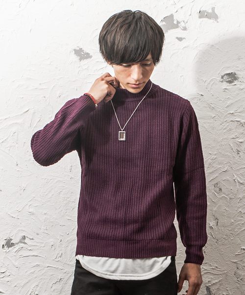 MinoriTY（マイノリティ）の「7G片畦ルーズシルエットモックネックニット（ニット/セーター・メンズ・ネイビー/ブラック/ベージュ/オレンジ/ワイン/グレー/ホワイト/ブラウン・L/M）」の7枚目の写真