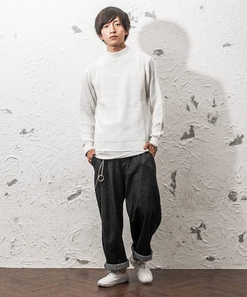 MinoriTY（マイノリティ）の「7G片畦ルーズシルエットモックネックニット（ニット/セーター・メンズ・ネイビー/ブラック/ベージュ/オレンジ/ワイン/グレー/ホワイト/ブラウン・L/M）」の9枚目の写真