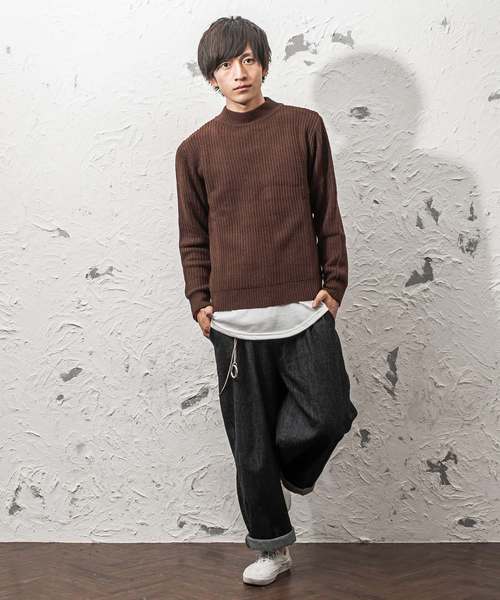 MinoriTY（マイノリティ）の「7G片畦ルーズシルエットモックネックニット（ニット/セーター・メンズ・ネイビー/ブラック/ベージュ/オレンジ/ワイン/グレー/ホワイト/ブラウン・L/M）」の12枚目の写真