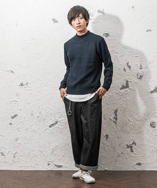 MinoriTY（マイノリティ）の「7G片畦ルーズシルエットモックネックニット（ニット/セーター・メンズ・ネイビー/ブラック/ベージュ/オレンジ/ワイン/グレー/ホワイト/ブラウン・L/M）」の14枚目の写真