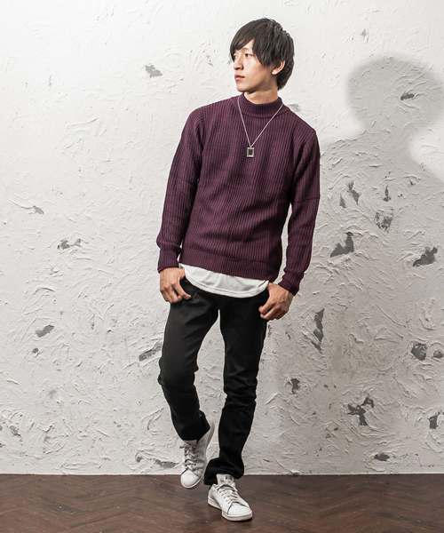 MinoriTY（マイノリティ）の「7G片畦ルーズシルエットモックネックニット（ニット/セーター・メンズ・ネイビー/ブラック/ベージュ/オレンジ/ワイン/グレー/ホワイト/ブラウン・L/M）」の15枚目の写真