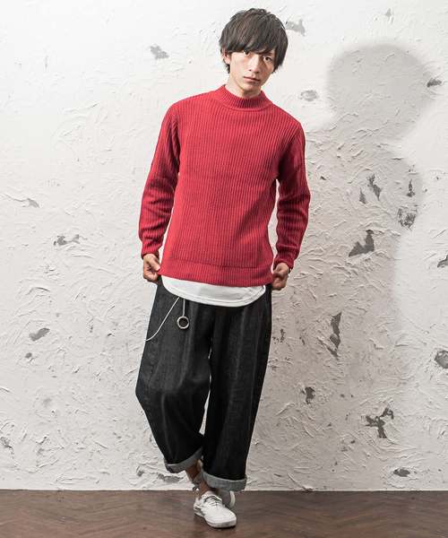 MinoriTY（マイノリティ）の「7G片畦ルーズシルエットモックネックニット（ニット/セーター・メンズ・ネイビー/ブラック/ベージュ/オレンジ/ワイン/グレー/ホワイト/ブラウン・L/M）」の16枚目の写真