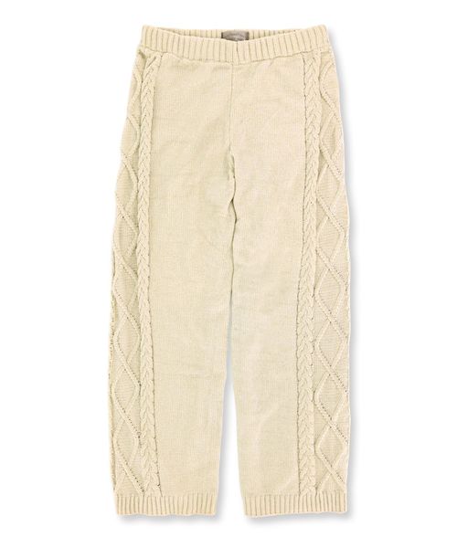 fran de lingerie（フランデランジェリー）の「teddy knit テディニット ケーブル編みロングパンツ（ルームウェア/パジャマ・レディース・モカ/オフホワイト/ピンク・M-L）」の9枚目の写真