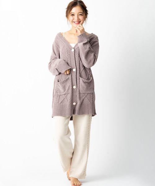 fran de lingerie（フランデランジェリー）の「teddy knit テディニット ケーブル編みロングパンツ（ルームウェア/パジャマ・レディース・モカ/オフホワイト/ピンク・M-L）」の13枚目の写真