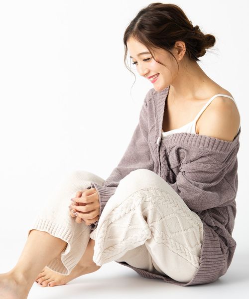 fran de lingerie（フランデランジェリー）の「teddy knit テディニット ケーブル編みロングパンツ（ルームウェア/パジャマ・レディース・モカ/オフホワイト/ピンク・M-L）」の16枚目の写真