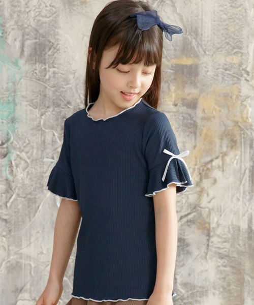 Bee des Bee（ビーデスビー）の「リブ地 半袖トップス（Tシャツ/カットソー・キッズ・イエロー/ホワイト/ブラック/ピンク/ミント/ブラウン/ネイビー/サックスブルー/ブラック系その他/ラベンダー/ライトグレー/アイボリー/ブラウン系その他/レッド系/パープル・100cm/110cm/120cm/130cm/140cm/150cm）」の10枚目の写真