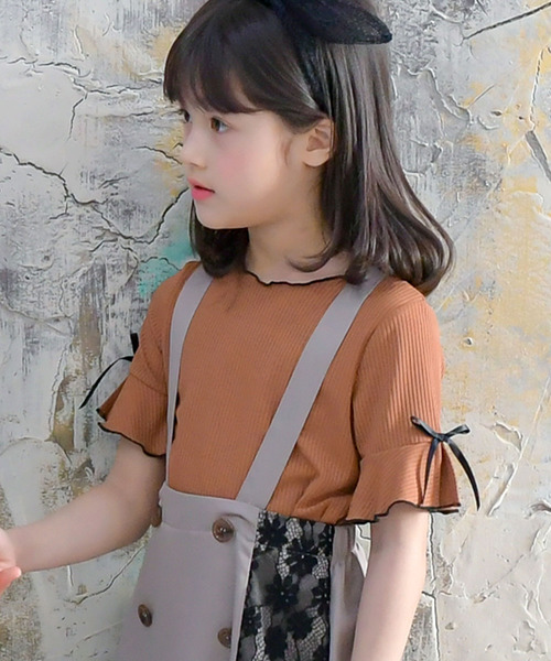 Bee des Bee（ビーデスビー）の「リブ地 半袖トップス（Tシャツ/カットソー・キッズ・イエロー/ホワイト/ブラック/ピンク/ミント/ブラウン/ネイビー/サックスブルー/ブラック系その他/ラベンダー/ライトグレー/アイボリー/ブラウン系その他/レッド系/パープル・100cm/110cm/120cm/130cm/140cm/150cm）」の7枚目の写真