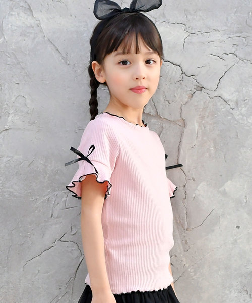 Bee des Bee（ビーデスビー）の「リブ地 半袖トップス（Tシャツ/カットソー・キッズ・イエロー/ホワイト/ブラック/ピンク/ミント/ブラウン/ネイビー/サックスブルー/ブラック系その他/ラベンダー/ライトグレー/アイボリー/ブラウン系その他/レッド系/パープル・100cm/110cm/120cm/130cm/140cm/150cm）」の14枚目の写真