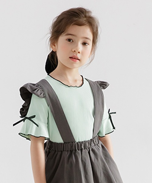 Bee des Bee（ビーデスビー）の「リブ地 半袖トップス（Tシャツ/カットソー・キッズ・イエロー/ホワイト/ブラック/ピンク/ミント/ブラウン/ネイビー/サックスブルー/ブラック系その他/ラベンダー/ライトグレー/アイボリー/ブラウン系その他/レッド系/パープル・100cm/110cm/120cm/130cm/140cm/150cm）」の9枚目の写真