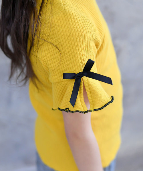 Bee des Bee（ビーデスビー）の「リブ地 半袖トップス（Tシャツ/カットソー・キッズ・イエロー/ホワイト/ブラック/ピンク/ミント/ブラウン/ネイビー/サックスブルー/ブラック系その他/ラベンダー/ライトグレー/アイボリー/ブラウン系その他/レッド系/パープル・100cm/110cm/120cm/130cm/140cm/150cm）」の20枚目の写真
