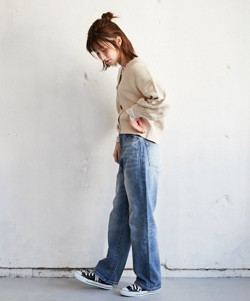 PairPair（ペアペア）の「袖透かし編みVネックカーディガン（カーディガン/ボレロ・レディース・ラベンダー/ライトベージュ・FREE）」の3枚目の写真