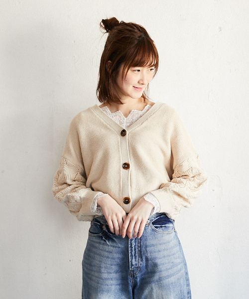 PairPair（ペアペア）の「袖透かし編みVネックカーディガン（カーディガン/ボレロ・レディース・ラベンダー/ライトベージュ・FREE）」の18枚目の写真
