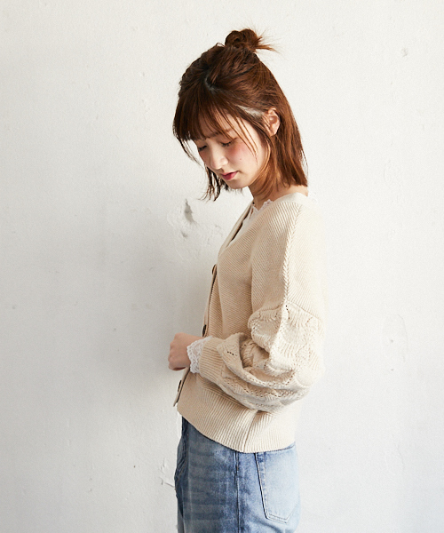 PairPair（ペアペア）の「袖透かし編みVネックカーディガン（カーディガン/ボレロ・レディース・ラベンダー/ライトベージュ・FREE）」の16枚目の写真