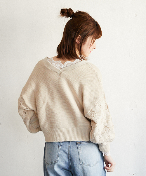 PairPair（ペアペア）の「袖透かし編みVネックカーディガン（カーディガン/ボレロ・レディース・ラベンダー/ライトベージュ・FREE）」の12枚目の写真
