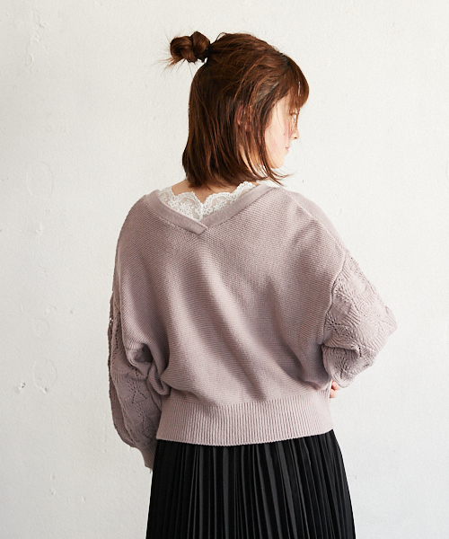 PairPair（ペアペア）の「袖透かし編みVネックカーディガン（カーディガン/ボレロ・レディース・ラベンダー/ライトベージュ・FREE）」の17枚目の写真