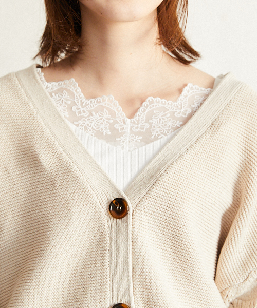 PairPair（ペアペア）の「袖透かし編みVネックカーディガン（カーディガン/ボレロ・レディース・ラベンダー/ライトベージュ・FREE）」の13枚目の写真