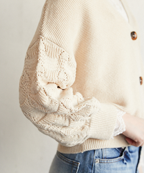 PairPair（ペアペア）の「袖透かし編みVネックカーディガン（カーディガン/ボレロ・レディース・ラベンダー/ライトベージュ・FREE）」の15枚目の写真