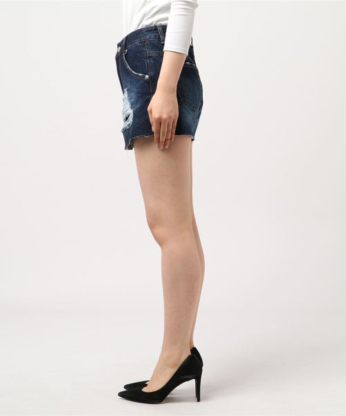 ENVYM（アンビー）の「ハードダメージＦＡＫＥ ＳＫ ＳＰＴ（デニムパンツ・レディース・ネイビー・S/M）」の3枚目の写真