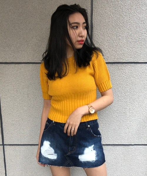 ENVYM（アンビー）の「ハードダメージＦＡＫＥ ＳＫ ＳＰＴ（デニムパンツ・レディース・ネイビー・S/M）」の6枚目の写真