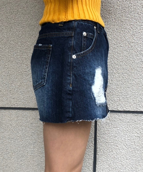 ENVYM（アンビー）の「ハードダメージＦＡＫＥ ＳＫ ＳＰＴ（デニムパンツ・レディース・ネイビー・S/M）」の4枚目の写真