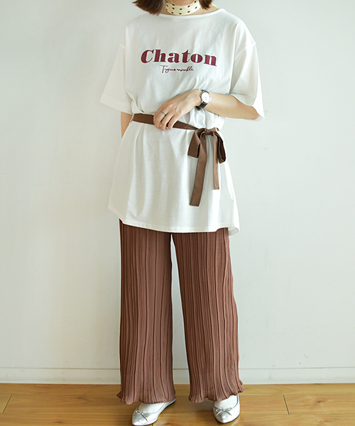 PairPair（ペアペア）の「リボンベルト付きロゴチュニック（Tシャツ/カットソー・レディース・ベージュ/オフホワイト/モカ・FREE）」の7枚目の写真