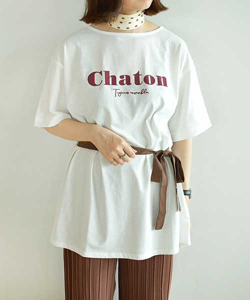 PairPair（ペアペア）の「リボンベルト付きロゴチュニック（Tシャツ/カットソー・レディース・ベージュ/オフホワイト/モカ・FREE）」の10枚目の写真