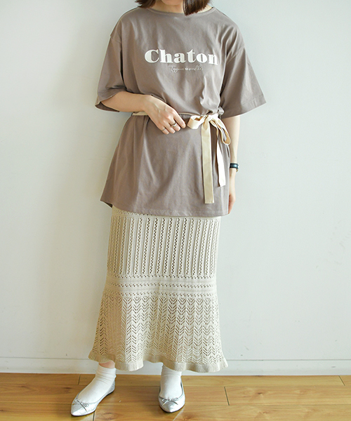 PairPair（ペアペア）の「リボンベルト付きロゴチュニック（Tシャツ/カットソー・レディース・ベージュ/オフホワイト/モカ・FREE）」の12枚目の写真