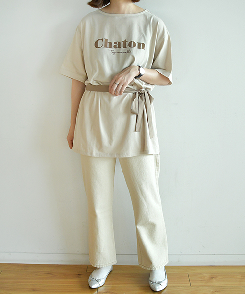 PairPair（ペアペア）の「リボンベルト付きロゴチュニック（Tシャツ/カットソー・レディース・ベージュ/オフホワイト/モカ・FREE）」の18枚目の写真