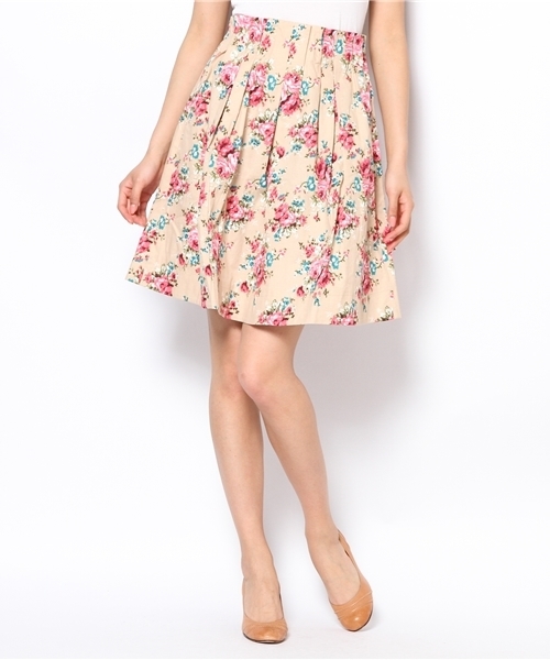 one after another NICE CLAUP（ワンアフターアナザーナイスクラップ）の「【ナイスクラップ】花柄ﾌﾚｱｽｶｰﾄ（スカート・レディース・ネイビー/ベージュ/グリーン・FREE）」の2枚目の写真