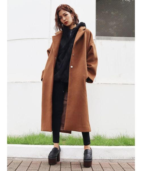 ELDER EMODA エルダー エモダ ヘリンボーン ロングコート Fサイズ 