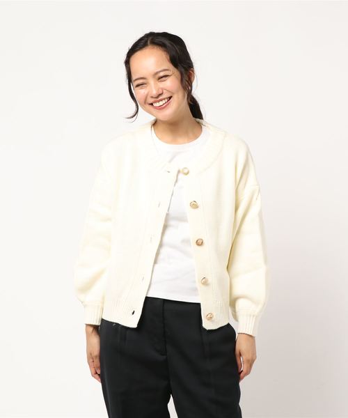 earth music&ecology（アースミュージックアンドエコロジー）の「・レトロ釦ニットカーディガン ＊（カーディガン/ボレロ・レディース・ブラック/サックスブルー/グリーン/アイボリー/杢グレー/テラコッタ・FREE）」の10枚目の写真