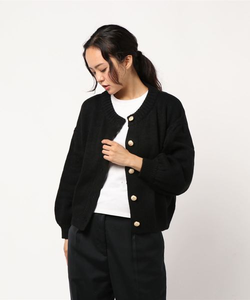 earth music&ecology（アースミュージックアンドエコロジー）の「・レトロ釦ニットカーディガン ＊（カーディガン/ボレロ・レディース・ブラック/サックスブルー/グリーン/アイボリー/杢グレー/テラコッタ・FREE）」の9枚目の写真