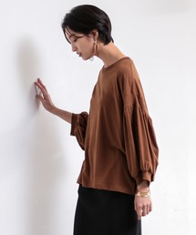 綿麻カット 袖ボリューム七分袖Tシャツ