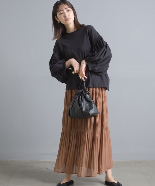 OMNES（オムネス）の「綿麻カット 袖ボリューム七分袖Tシャツ（Tシャツ/カットソー・レディース・ブラック/ブルーグレー/ブラウン/ベージュ/ネイビー/パープル/ホワイト・FREE）」の15枚目の写真