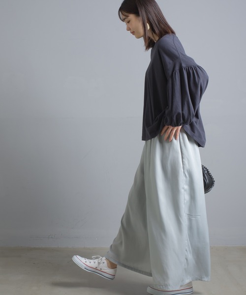 OMNES（オムネス）の「綿麻カット 袖ボリューム七分袖Tシャツ（Tシャツ/カットソー・レディース・ブラック/ブルーグレー/ブラウン/ベージュ/ネイビー/パープル/ホワイト・FREE）」の18枚目の写真