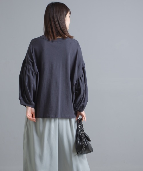 OMNES（オムネス）の「綿麻カット 袖ボリューム七分袖Tシャツ（Tシャツ/カットソー・レディース・ブラック/ブルーグレー/ブラウン/ベージュ/ネイビー/パープル/ホワイト・FREE）」の19枚目の写真